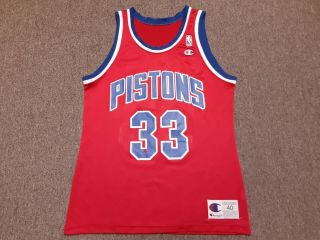 Vintage 90s Champion Nba Detroit Pistons 33 Grant Hill Jersey Shirt Red 40 M
