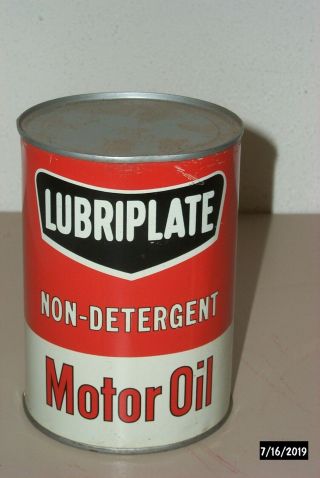 Vintage Lubriplate Non - Detergent Motor Oil Can - Full - One Quart