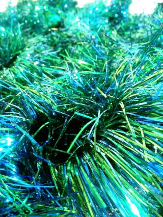 Vintage Blue & Green Feather Foil Christmas Tree 2  Garland 70 " Long 5 Strands