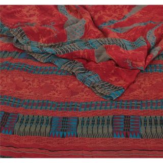 Sanskriti Vintage Red Saree Pure Georgette Silk Fabric Printed Bollywood Sari