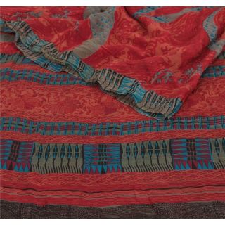 Sanskriti Vintage Red Saree Pure Georgette Silk Fabric Printed Bollywood Sari 2
