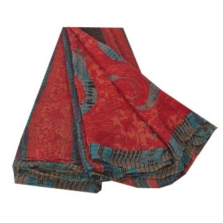 Sanskriti Vintage Red Saree Pure Georgette Silk Fabric Printed Bollywood Sari 3