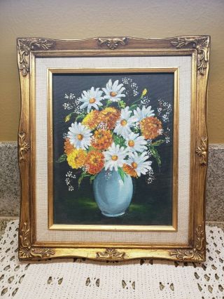 Vintage Antique 11 X 13” Gold Ornate Wooden Frame 8 X10 " Floral Painting