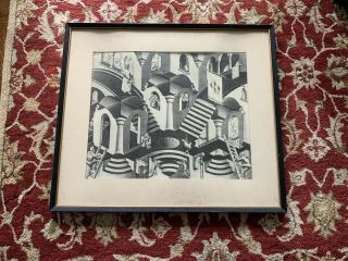M.  C.  Escher Convex And Concave Vintage Matted And Framed Lithograph,  30.  5 X 27”