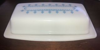 Vintage Pyrex Milk Glass 1972 Snowflake Blue Garland Covered Butter Dish/lid