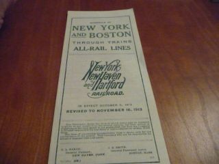 Haven Railroad Schedule Of York And Boston Through Trains - 11/16/1913