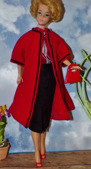 Vintage Barbie Clone Fab Lu Red Swing Coat Pak Black Skirt Shirt Purse Ot Shoes