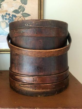 Old Antique / Vintage Large 12 " Firkin Sugar Bucket - Primitive - Farmhouse