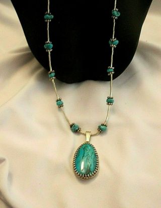Vintage Southwestern Sterling Silver Necklace and Turquoise Pendant 2