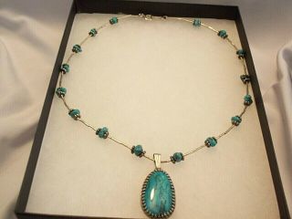Vintage Southwestern Sterling Silver Necklace and Turquoise Pendant 3