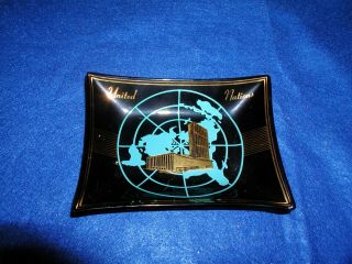 Vintage Smoked Glass United Nations Ashtray Tobacciana Collectible