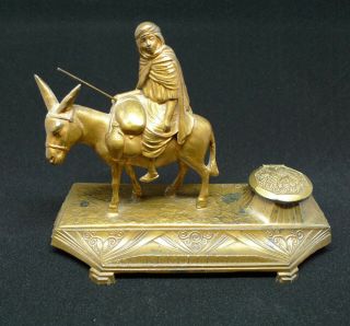 Antique Vintage French Art Deco Signed Inkwell Boy Riding A Donkey