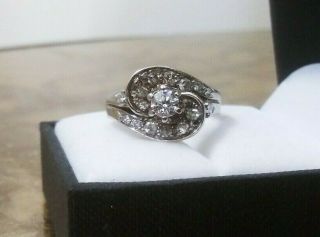 Solid 14k White Gold Vintage Natural Diamond Swirl Engagement Ring 1ctw S.  7 8.  4g