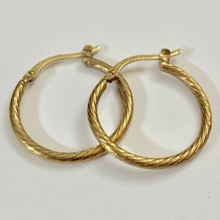 Vtg Signed Liam 925 Italy Gold Over Sterling Silver Grooved Hoop Earrings 7/8”