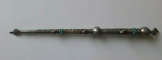 Antique Jewish Torah Hand Yad Pointer Silver Marked Agate Turquoise Stones