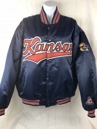Vintage Colosseum Kansas Jayhawks Ku Mens M Satin Nylon Snap Up Jacket Insulated