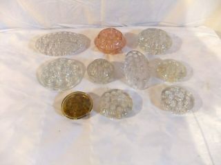 10 Vintage Glass Flower Frog Arrangement Holders.  8 Clear,  1 pink & 1 amber 2