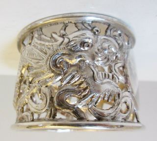 Antique Chinese Export Silver Pierced Dragon Napkin Ring