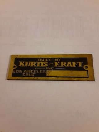 Vintage Kurtis Kraft Brass Name Plate