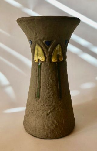 Antique Roseville Mostique 8 " Vase - Geometric Leaf Motif - 1915