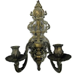 Reserved Large Vintage Brass Two - Arm Double Wall Sconce Lighting Ornate