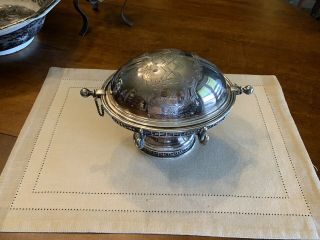 Antique Victorian Silver Plate Roll Top Butter Dish With M Monogram