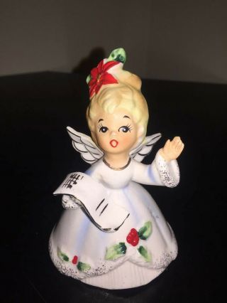 Vtg Josef Originals Christmas Angel Singing Girl Bell With Red Shoe Legs Clapper