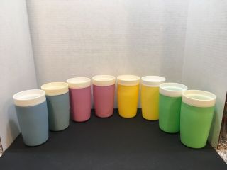 Set Of 8 Vintage Bolero Therm - O - Ware Insulated Plastic Drinking Tumblers 5 1/8”