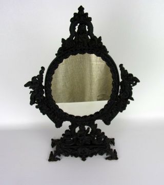 Vintage French Stand Table Mirror Iron Art Romeo and Juliet 3