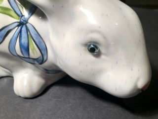 Large Vintage NS Gustin USA Hand Painted Floral Ceramic Bunny With Glass Eyes 2