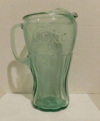 Vintage Coca Cola Green Glass 64 Oz Pitcher 9.  5 " Tall