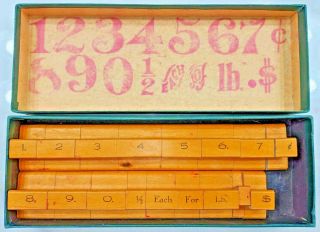 Vintage Wood Numbers Sign And Price Stamping Set 74 - 1 1/4 In.