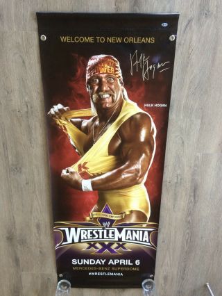 Wwe Wwf Wrestlemania 30 Hulk Hogan Signed Autographed Banner Beckett Witnessed