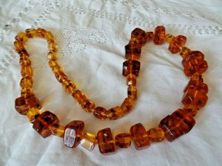Vintage Faceted Cognac Amber Beaded Necklace 116 Grams 30 Inches Long