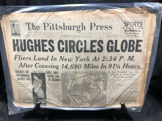 Vintage 1930’s Newspaper Pittsburgh Press July 13,  1938 Ww2 Hughes Circles Globe