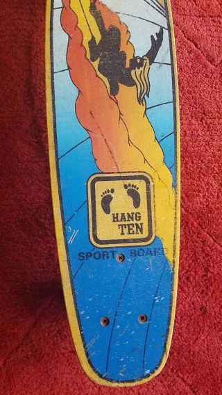 Vintage 1970 ' s HANG TEN Fiberglass Skateboard/Sport Board - 26.  5 