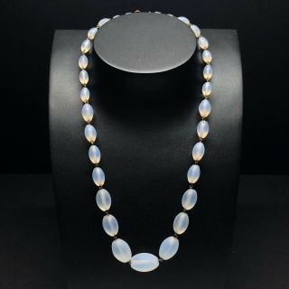 Opalescent Glass Necklace Vtg Antique Art Nouveau Deco Satin Frosted Beads 20”
