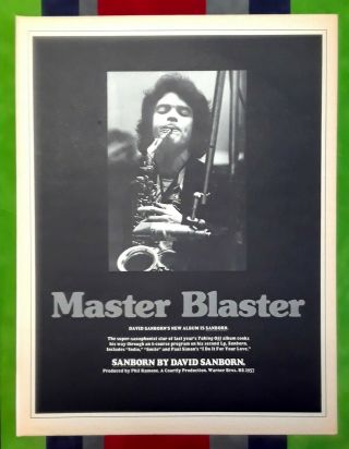 David Sanborn Rare Vintage 1976 Trade Ad Pin - Up Promo Poster Master Blaster