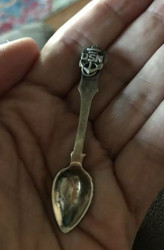 Military Sweetheart Brooch Us Navy Spoon Pin Sterling Silver Anchor Emblem Vtg