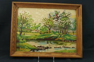 Paint By Number Country Home Stream Scene Framed Vintage