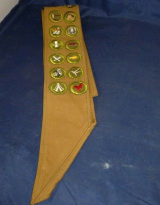 Vintage Boy Scout Merit Badge Sash Sand 3 1/2 