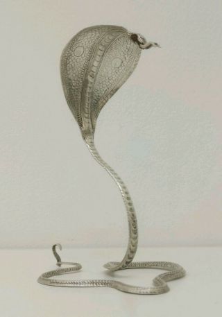 Vtg Asian Indian Oriental Solid Silver Miniature Snake Figure Model Cobra 9cm