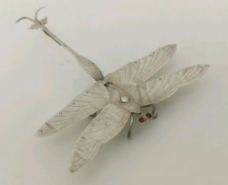 Vtg Asian Indian Oriental Solid Silver Miniature Figure Model Dragonfly Insect