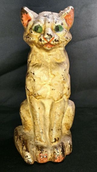 Antique Cat Doorstop Cast Iron Shifty Green Eyed Orig Paint National Foundry 20s