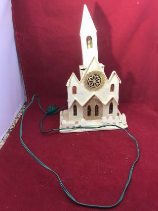 Vintage 50’s Cathedral Church 10” Putz Mica Cardboard Christmas Village House
