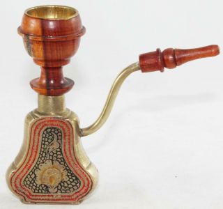 Vintage - Brass & Wood - Smoking Pipe - Unsmoked - India - Cleaned & Repolished