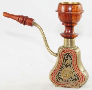 Vintage - Brass & Wood - Smoking Pipe - Unsmoked - India - Cleaned & Repolished 2