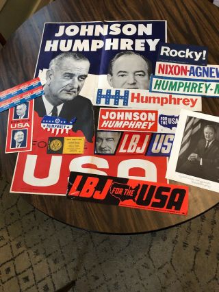 Lyndon B Johnson Humphrey 1964 Vintage Campaign Bumper Stickers Poster Nixon