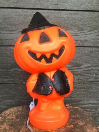Vintage Scarecrow Jack - O - Lantern Head Witch Hat Blow Mold Gregg Products Ii 15”