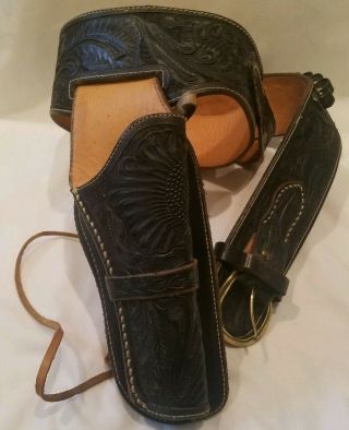 Vintage Western Leather Holster Tooling And Gun Belt
